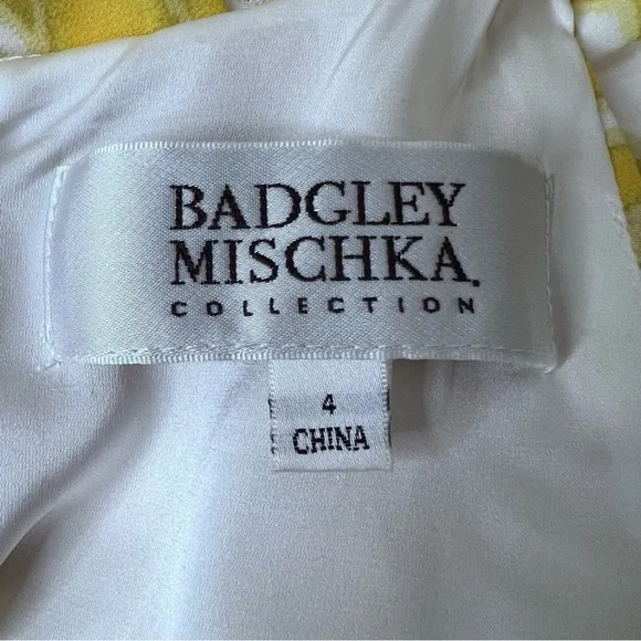 Badgley Mischka  Yellow Paradiso Dress Size 4 Beaded Attatched Belt - Picture 15 of 16